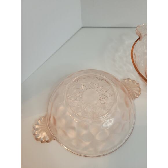Vintage Pink Depression Glass Thumbprint Bowls Ice Cream Snack Collectible RARE - Picture 2 of 10